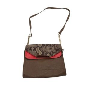 Gianni Bini Brown Pink Faux Snake Print Crossbody Shoulder Bag Purse
